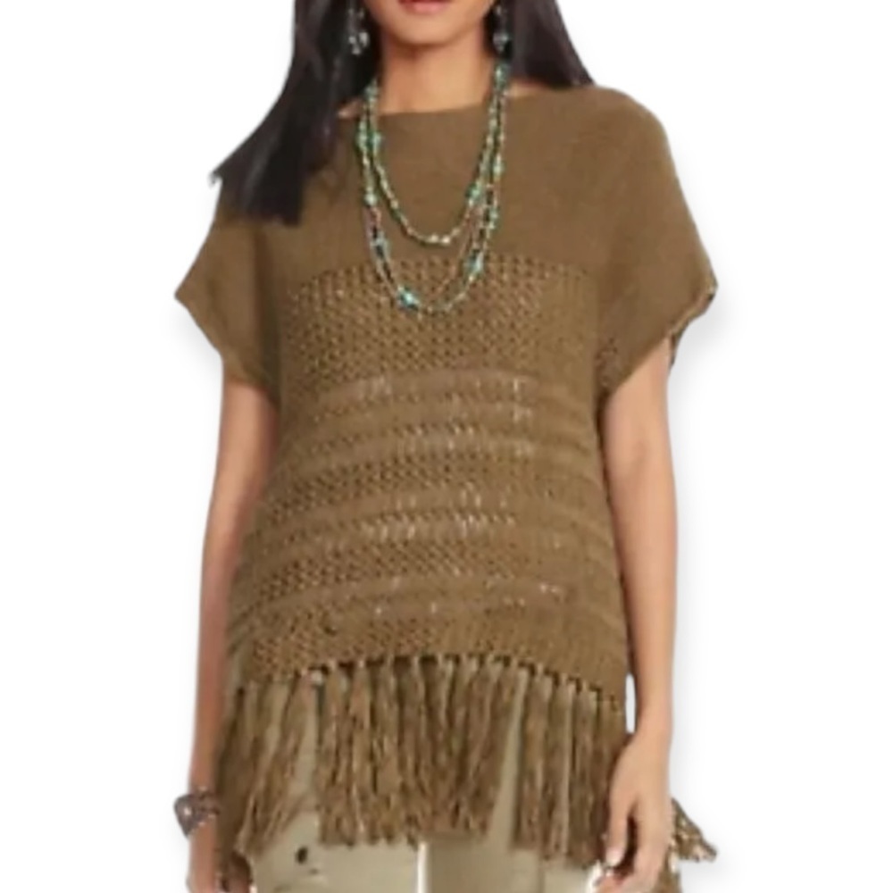 Polo Ralph Lauren Olive Sleeveless Open Work Tassel Fringe Hem Sweater Size M